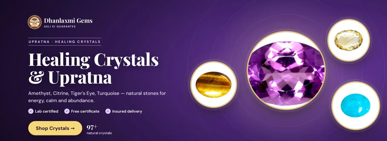 Healing crystals and upratna — Amethyst, Citrine, Tiger's Eye, Turquoise