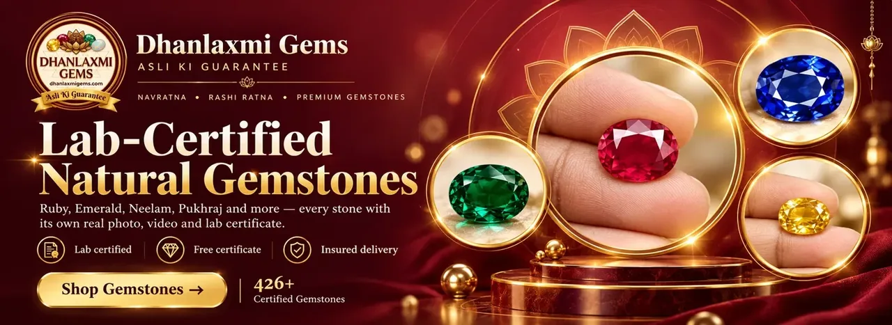 Lab-certified natural gemstones — Ruby, Emerald, Neelam, Pukhraj