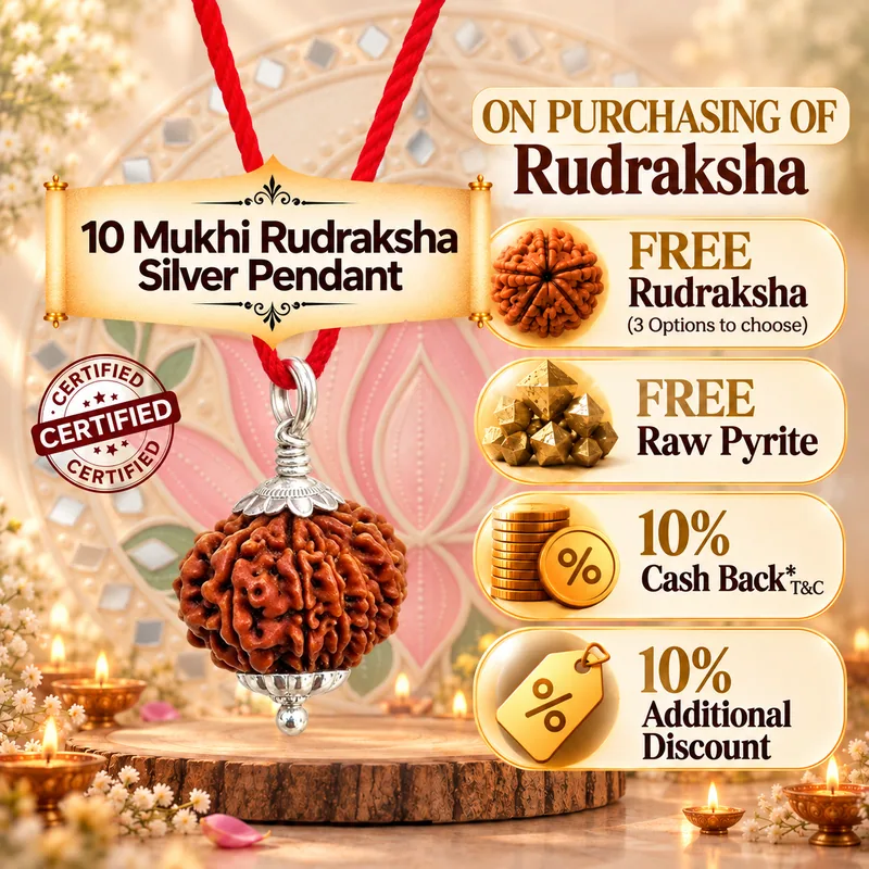 Natural 10 Mukhi Rudraksha in Pure Silver Pendant - Nepal Origin (Bead Size : 16-19 MM)