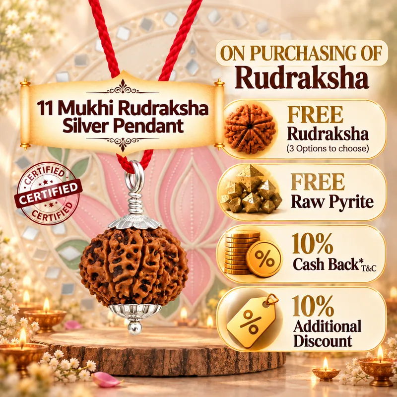 Natural 11 Mukhi Rudraksha in Pure Silver Pendant - Nepal Origin (Bead Size : 16-19 MM)