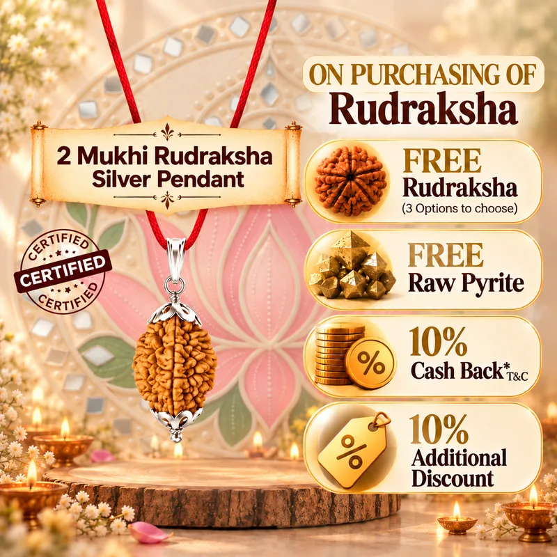 Natural 2 Mukhi Rudraksha in Pure Silver Pendant - South India Origin (Bead Size: 16-19 MM)
