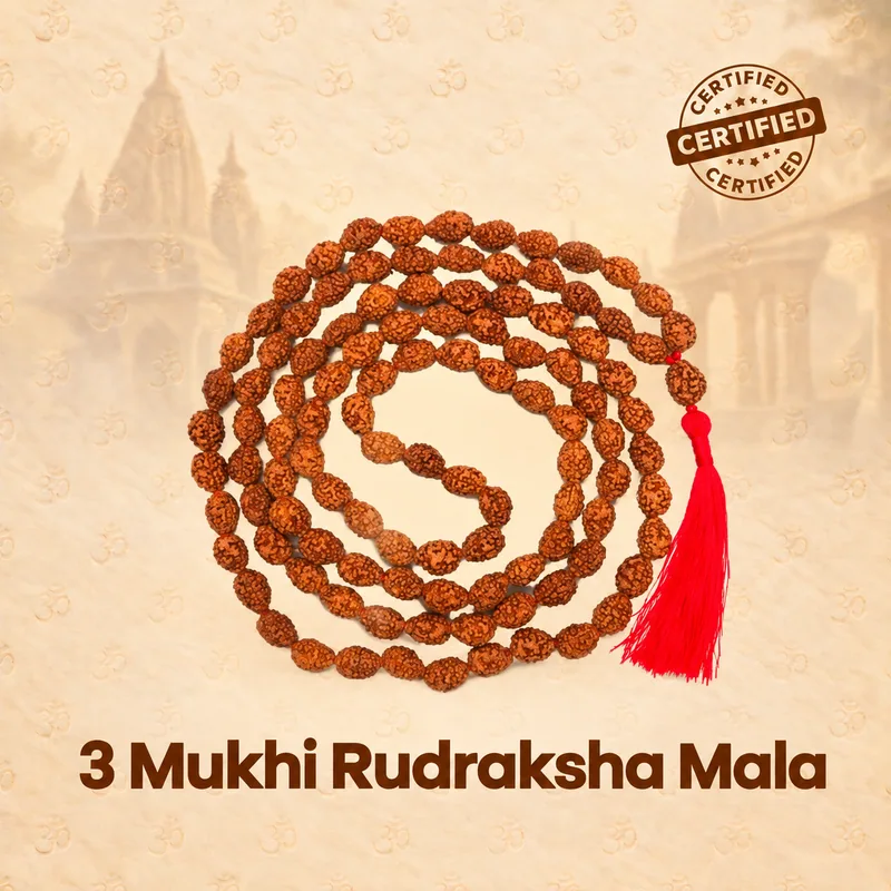 Natural 3 Mukhi Rudraksha Mala -Java Indonesia- 6-8 MM