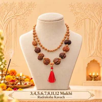 Natural 3,4,5,6,7,8,11,12 Mukhi Rudraksha Kavach Combination (Beads Size: 16-19 MM)
