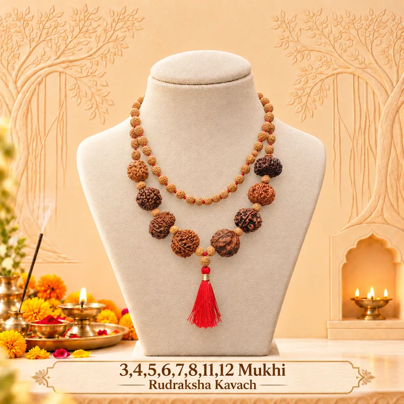 Natural 3,4,5,6,7,8,11,12 Mukhi Rudraksha Kavach Combination (Beads Size: 16-19 MM)