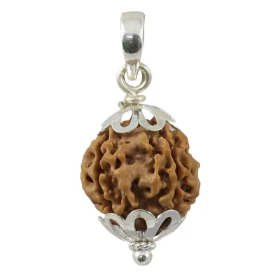 Natural 4 Mukhi Nepal Rudraksha Pendant in Pure Silver