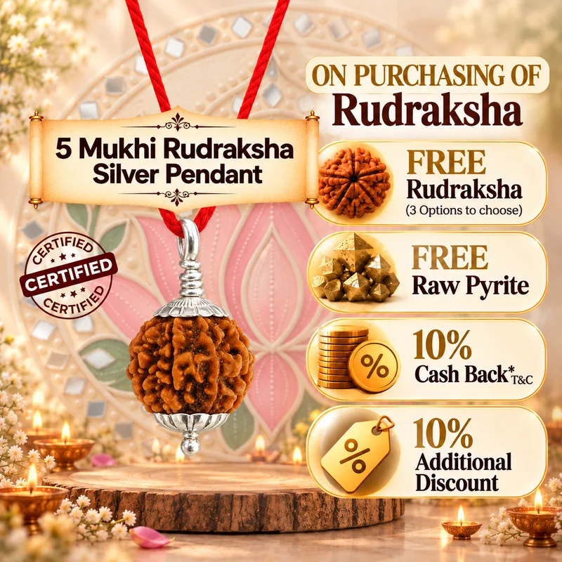 Natural 5 Mukhi Rudraksha in Pure Silver Pendant - Nepal Origin (Bead Size : 19-21 MM)