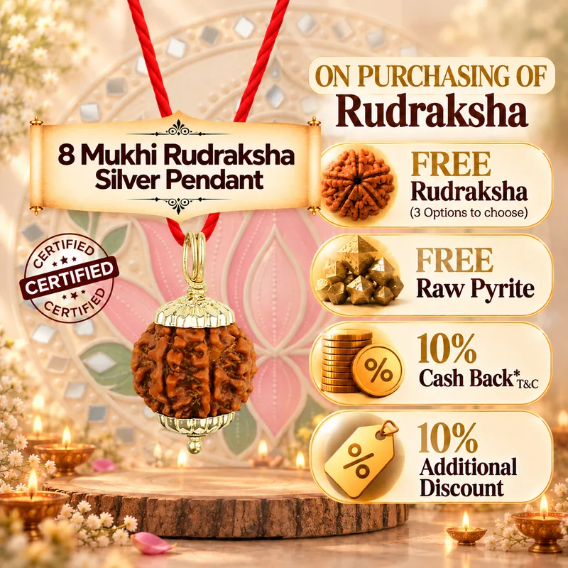 Natural 8 Mukhi Rudraksha in Pure Silver Pendant - Nepal Origin (Bead Size :  16-19 MM)