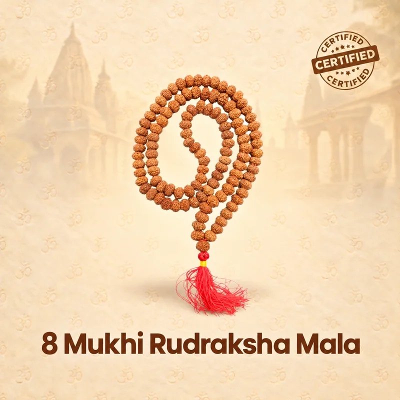 Natural 8 Mukhi Rudraksha Mala - Indonesia Origin (Bead Size : 6-7 MM)