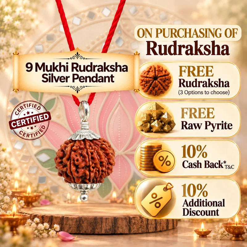 Natural 9 Mukhi Rudraksha in Pure Silver  Pendant - Nepal Origin (Bead Size : 16-19 MM)