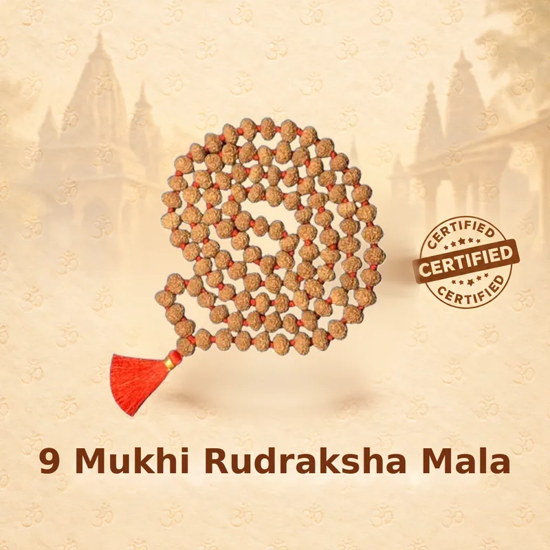 Natural 9 Mukhi Rudraksha Mala - Indonesia Origin (Bead Size : 9.5-10 MM)