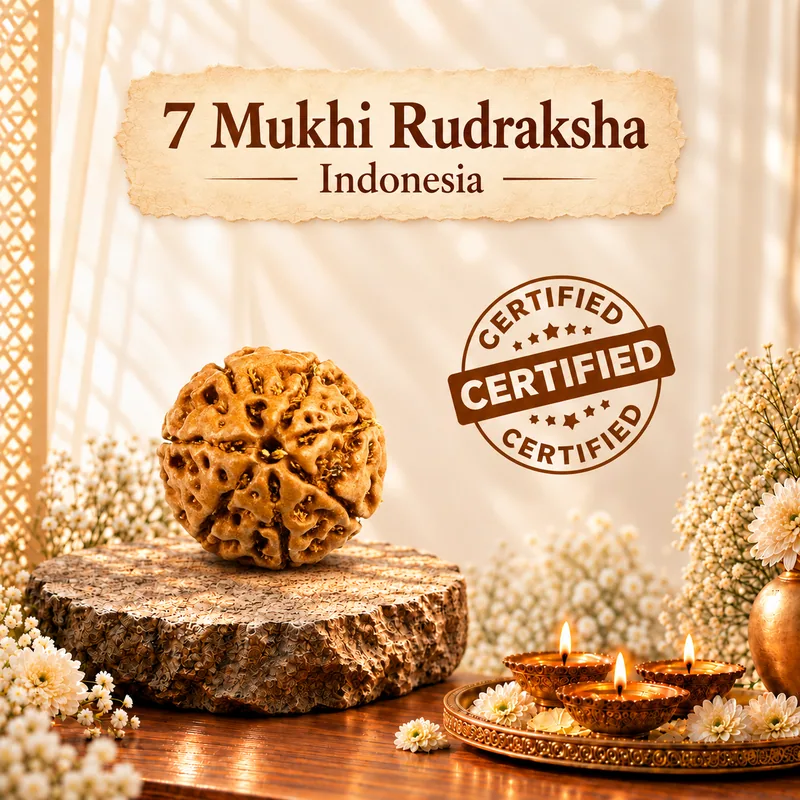 Natural Certified 7 Mukhi Rudraksha -  Java Indonesia Origin (Bead Size:14-16 MM)