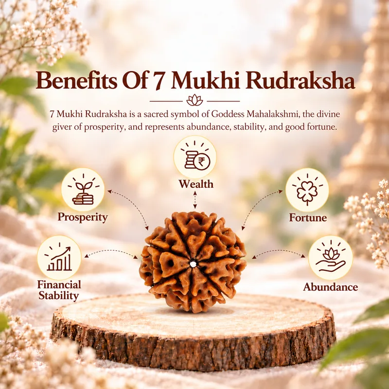 Natural 7 Mukhi Rudraksha - Nepal Origin (Medium Bead Size : 16-19 MM)