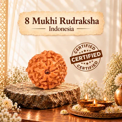 Natural Certified 8 Mukhi Rudraksha - Java Indonesia Origin (Bead Size : 14-16 MM)