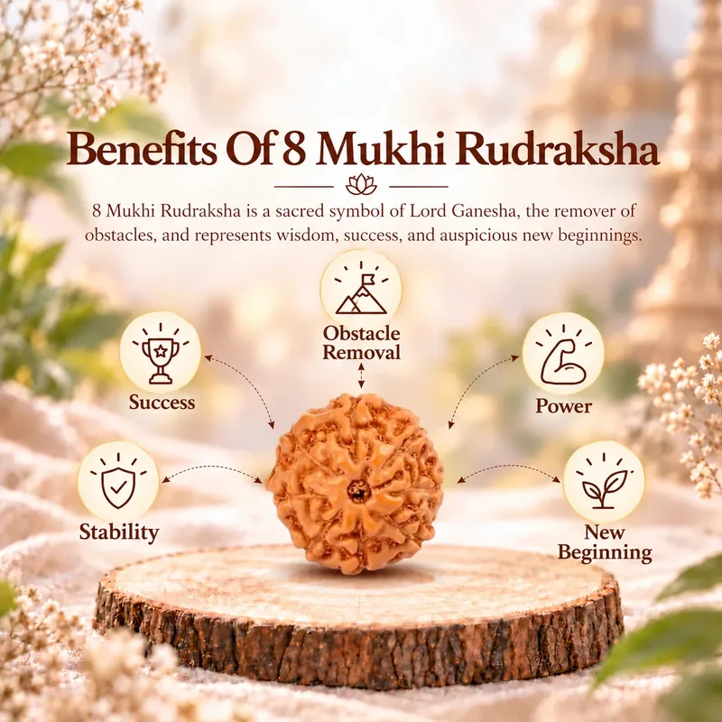 Natural Certified 8 Mukhi Rudraksha - Java Indonesia Origin (Bead Size : 14-16 MM)