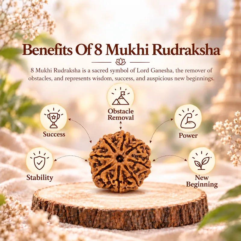 Natural 8 Mukhi Rudraksha - Nepal Origin (Medium Bead Size : 16-19 MM)