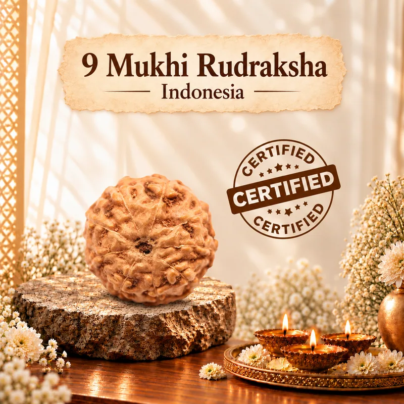 Natural 9 Mukhi Rudraksha - Java Indonesia Origin (Bead Size : 14-16 MM)
