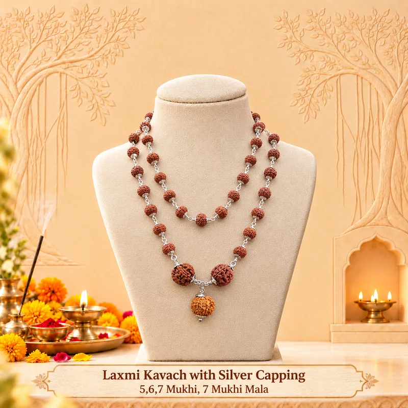 Natural Laxmi Kavach with Silver Capping (5,6,7M Beads Size: 16-19 MM and 7M Mala 6-8 MM)