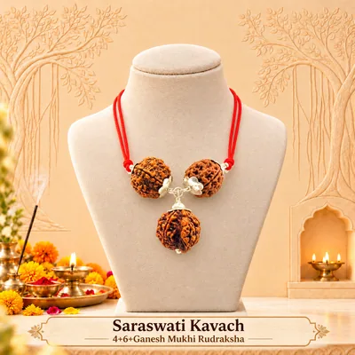 Natural Saraswati Kavach-4+6+Ganesh Mukhi Rudraksha Combination (Beads Size: 16-19 MM)