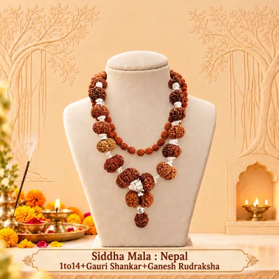 Natural Sidhha Mala-Nepal-1to14+Gauri Shankar+Ganesh Rudraksha Combination