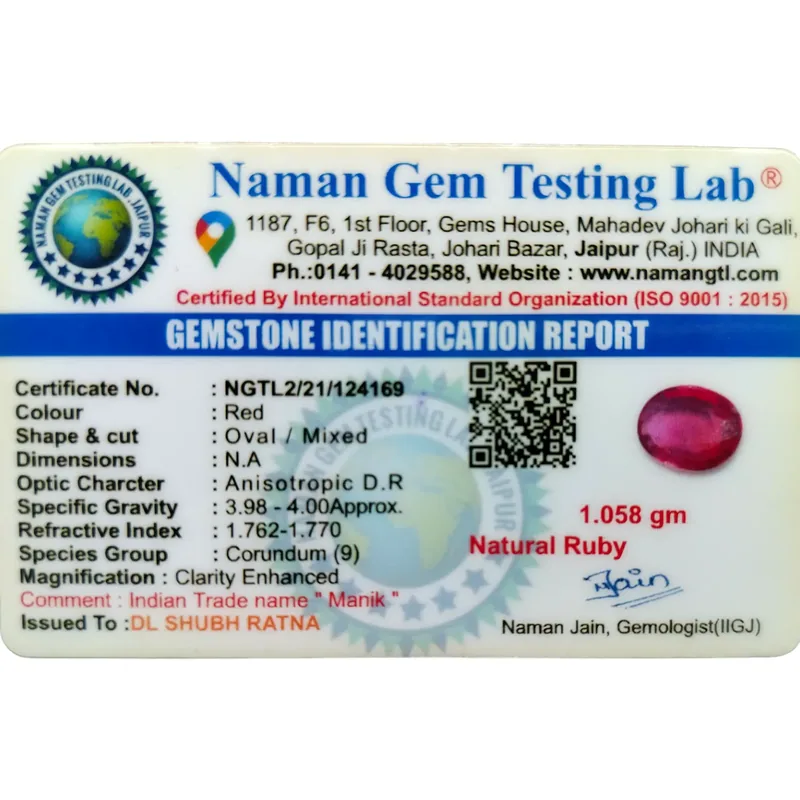 Ruby (Manik)-5.29 Carat (5.81 Ratti)-Origin-Bangkok